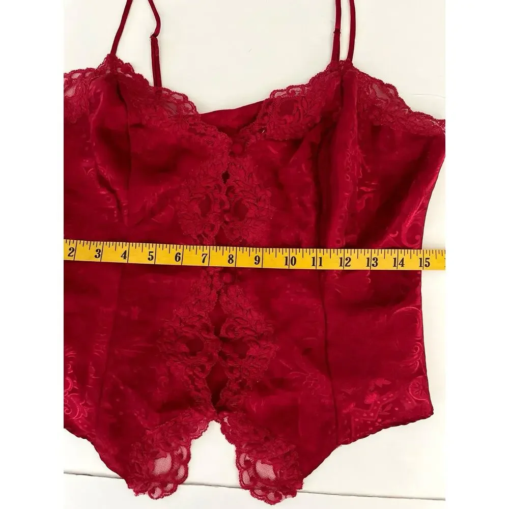 Victorias Secret Camisole Medium Gold Label Red Lace Vintage Coquette Romantic - Picture 6 of 7
